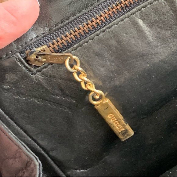 ✨Vintage Gucci Black Leather Shoulder Evening Bag Gold Accent EUC Stunning! - Picture 9 of 16